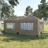 10' x 19.5' Pop Up Canopy Tent Height Adjustable Event Shelter w/ Sidewalls, Leg Weight Bags, Wheeled Carry Bag, Brown