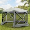 Shaded Sanctuary: 6-Sided Hexagon Pop Up Party Tent with Mesh Netting, Beige