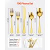 100-Piece Gold Silverware Set, Food-Grade Stainless Steel Flatware Utensils for 20, Mirror Finished Cutlery Set