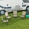 Mesh Folding Outdoor Chairs Set of 4 with Armrests for Lawn Comfort, Beige