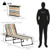 Folding Chaise Lounge Pool Chair with 4-Position Reclining Back, Pillow, Breathable Mesh & Bungee Seat, Rainbow Striped