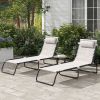2 Folding Chaise Lounge Pool Chairs with 4-Position Reclining Back, Pillow, Breathable Mesh & Bungee Seat, Dark Blue