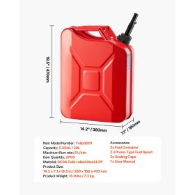 Metal Fuel Container, 5.3 Gallon, Fuel Jerry Can with Spout and Comfort Handle, 6 L/min Max Flow Rate (Pack: 2 Packs)