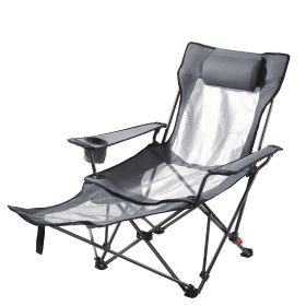 Reclining Camping Chair, 4 Adjustable Positions, Portable Folding Lounger for Adults, Mesh Beach Chair with Headrest & Foot Rest, Supports 220 lbs (Product Features: Mesh Type, Color: Gray)