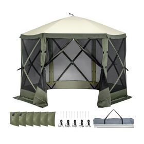 Pop Up Gazebo Tent, Pop-Up Screen Tent 6 Sided Canopy Sun Shelter with 6 Removable Privacy Wind Cloths & Mesh Windows (Item Size: 10 x 10 ft, Color: Military green)