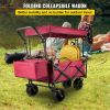 Extra Large Collapsible Garden Cart with Removable Canopy, Folding Wagon Utility Carts with Wheels and Rear Storage, Wagon Cart for Garden, Camping