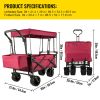 Extra Large Collapsible Garden Cart with Removable Canopy, Folding Wagon Utility Carts with Wheels and Rear Storage, Wagon Cart for Garden, Camping